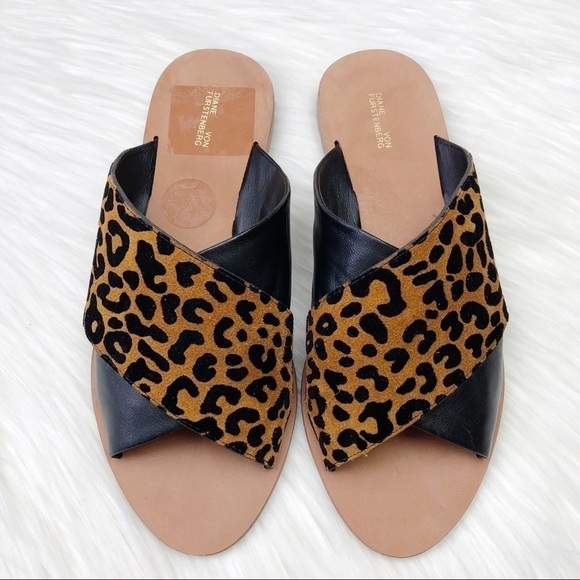 New DVF Bailie Suede Leather Leopard Slide Sandals - Picture 4 of 13